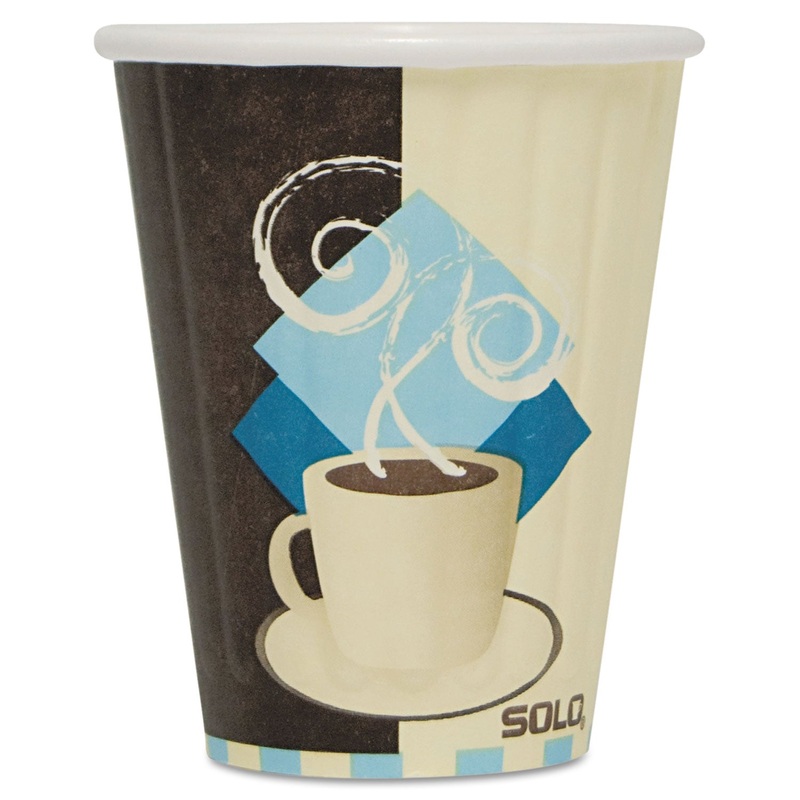 Duo Shield Insulated Paper Hot Cups, 8oz, Tuscan, Chocolate/blue/beige, 50/pk