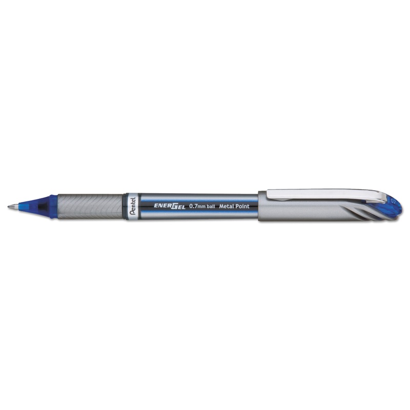 ENERGEL NV STICK GEL PEN, 0.7MM METAL TIP, BLUE INK/BARREL, DOZEN