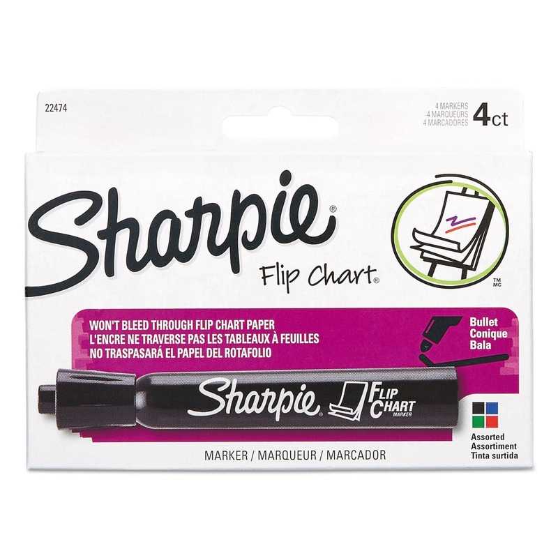 FLIP CHARTMARKER, BROAD BULLET TIP, ASSORTED COLORS, 4/SET