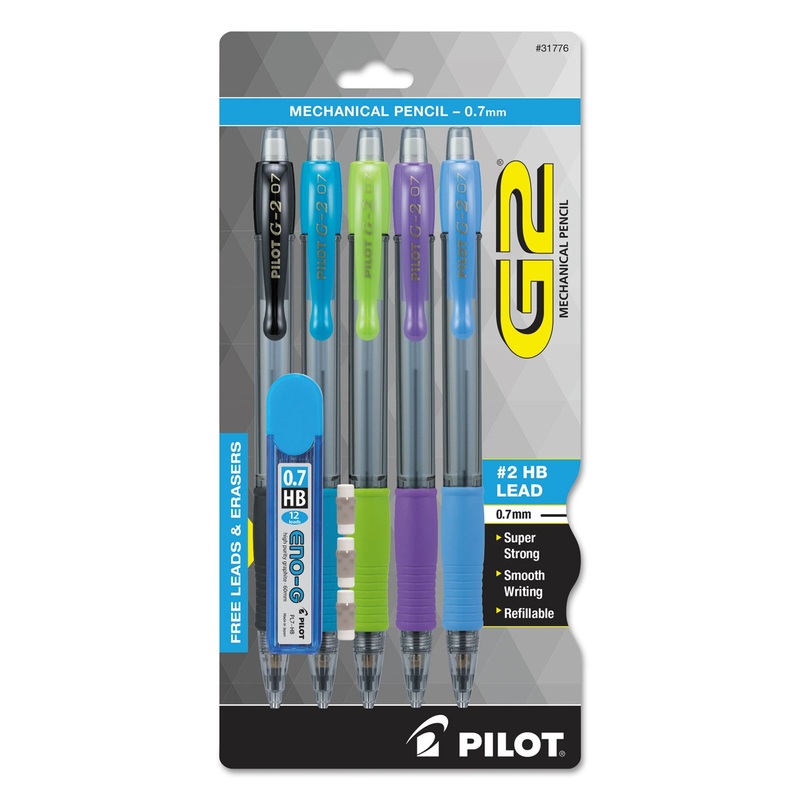 G2 MECHANICAL PENCIL, 0.7 MM, HB (#2.5), BLACK LEAD, ASSORTED BARREL COLORS, 5/PACK
