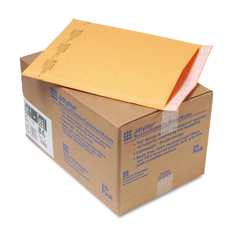 JIFFYLITE SELF-SEAL BUBBLE MAILER, #4, BARRIER BUBBLE LINING, SELF-ADHESIVE CLOSURE, 9.5 X 14.5, GOLDEN KRAFT, 25/CARTON
