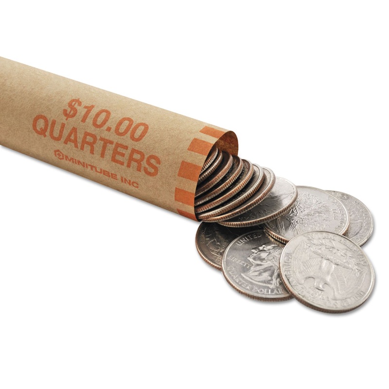 Nested Preformed Coin Wrappers, Quarters, $10.00, Orange, 1000 Wrappers/box