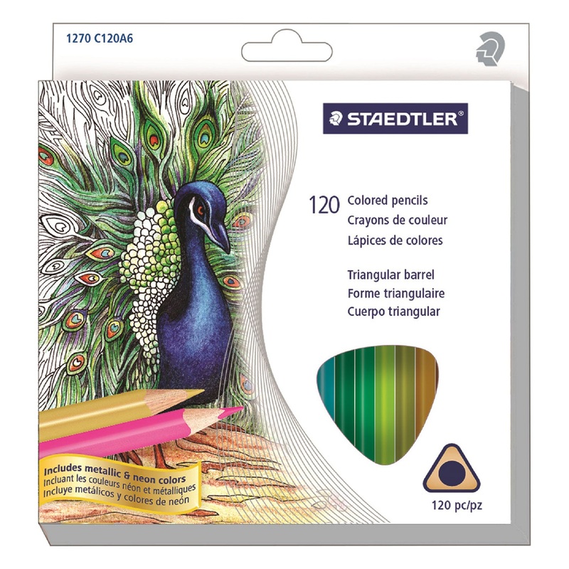 TRIANGULAR COLORED PENCIL SET, 2B (#1), ASSORTED LEAD/BARREL COLORS, 120/PACK