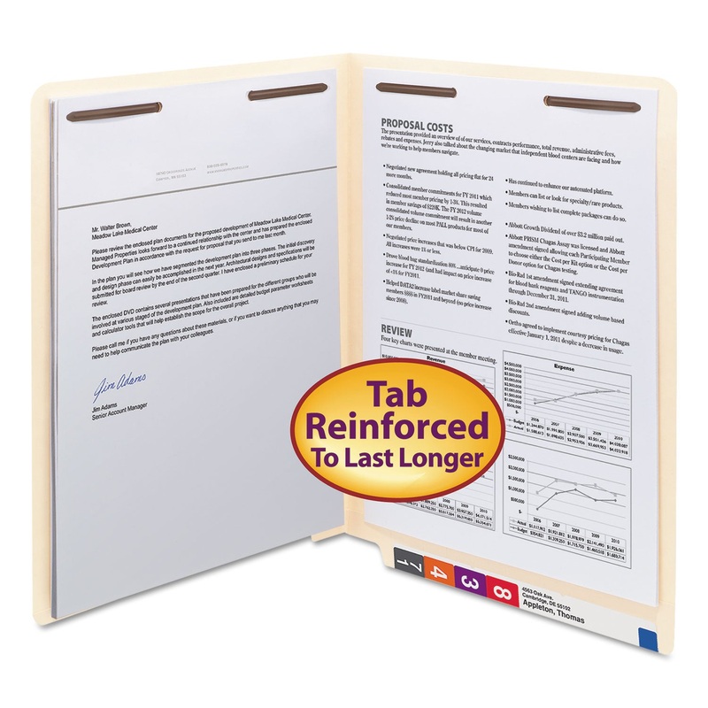 WATERSHED/CUTLESS END TAB 2-FASTENER FOLDERS, STRAIGHT TAB, LETTER SIZE, MANILA, 50/BOX