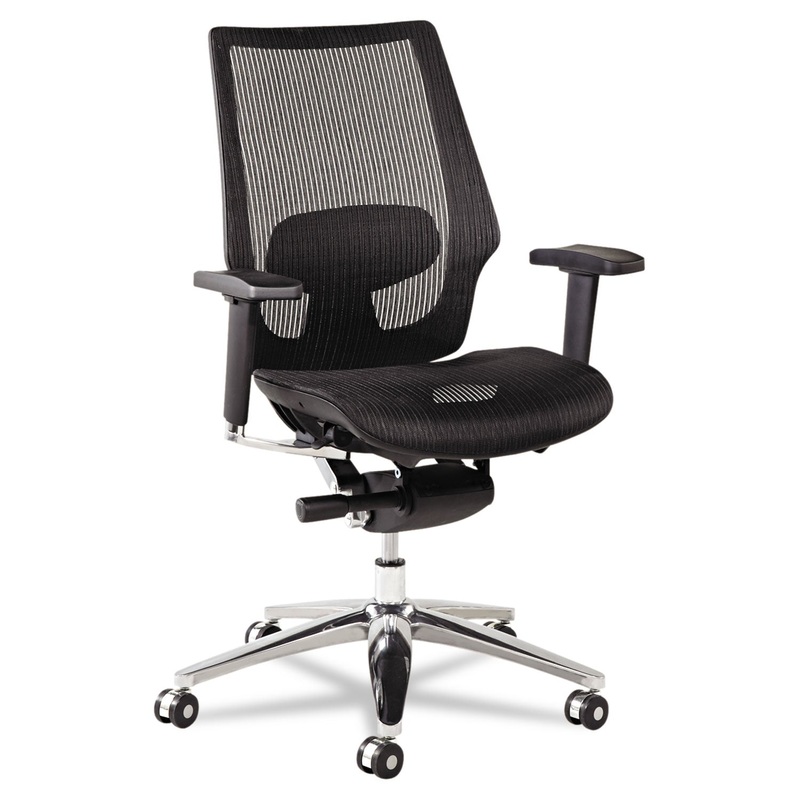 ALERA K8 SERIES ERGONOMIC MULTIFUNCTION MESH CHAIR, SUPPORTS UP TO 275 LBS., BLACK SEAT/BLACK BACK, ALUMINUM BASE