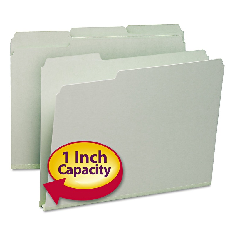 EXPANDING RECYCLED HEAVY PRESSBOARD FOLDERS, 1/3-CUT TABS, 1″ EXPANSION, LETTER SIZE, GRAY-GREEN, 25/BOX
