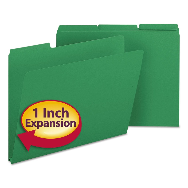 EXPANDING RECYCLED HEAVY PRESSBOARD FOLDERS, 1/3-CUT TABS, 1″ EXPANSION, LETTER SIZE, GREEN, 25/BOX