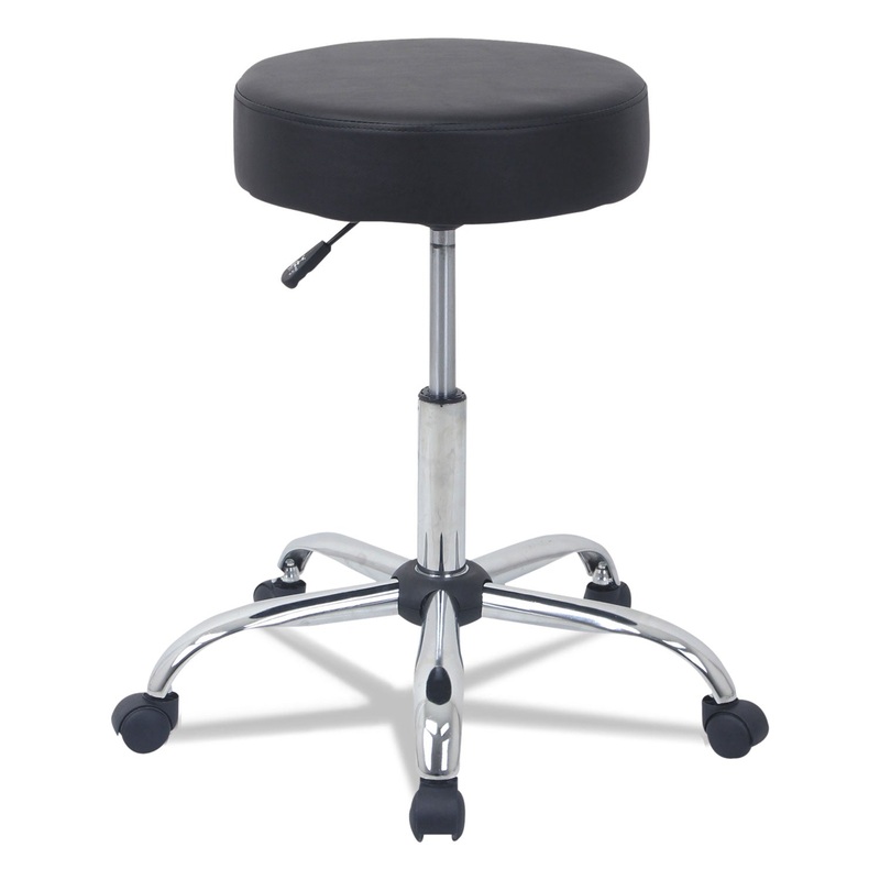 HEIGHT ADJUSTABLE LAB STOOL, 24.38″ SEAT HEIGHT, SUPPORTS UP TO 275 LBS., BLACK SEAT/BLACK BACK, CHROME BASE