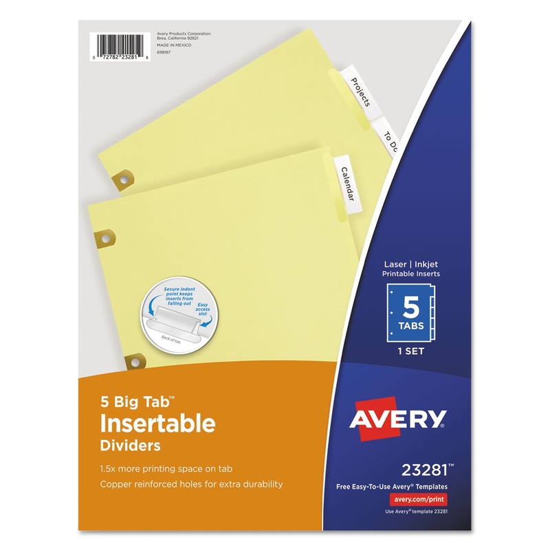 Insertable Big Tab Dividers, 5-Tab, Letter