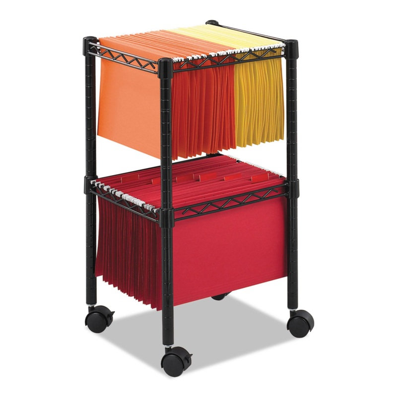 TWO-TIER COMPACT MOBILE WIRE FILE CART, STEEL, 15.5W X 14D X 27.5H, BLACK