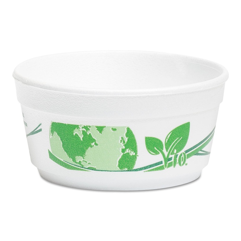 Vio Biodegradable Food Containers, 8 Oz Bowl, Foam, White/green, 500/carton
