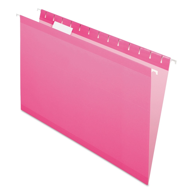 COLORED REINFORCED HANGING FOLDERS, LEGAL SIZE, 1/5-CUT TAB, PINK, 25/BOX