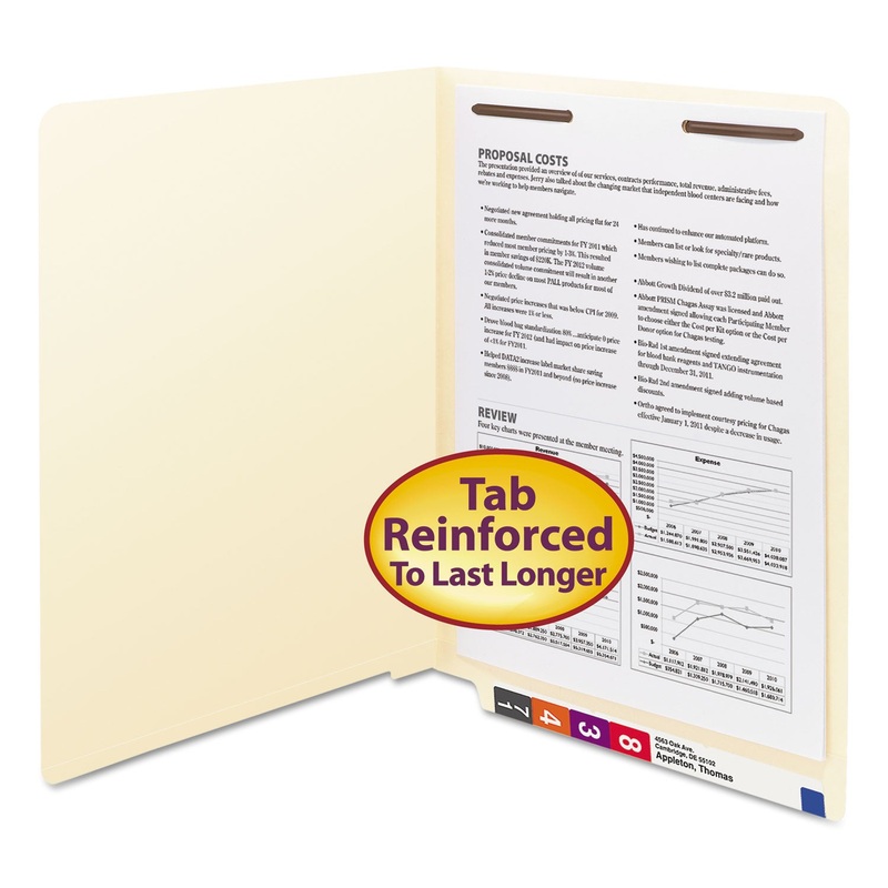 MANILA END TAB 1-FASTENER FOLDERS WITH REINFORCED TABS, 0.75″ EXPANSION, STRAIGHT TAB, LETTER SIZE, 11 PT. MANILA, 50/BOX