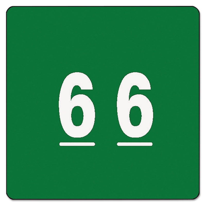 NUMERICAL END TAB FILE FOLDER LABELS, 6, 1.5 X 1.5, GREEN, 250/ROLL