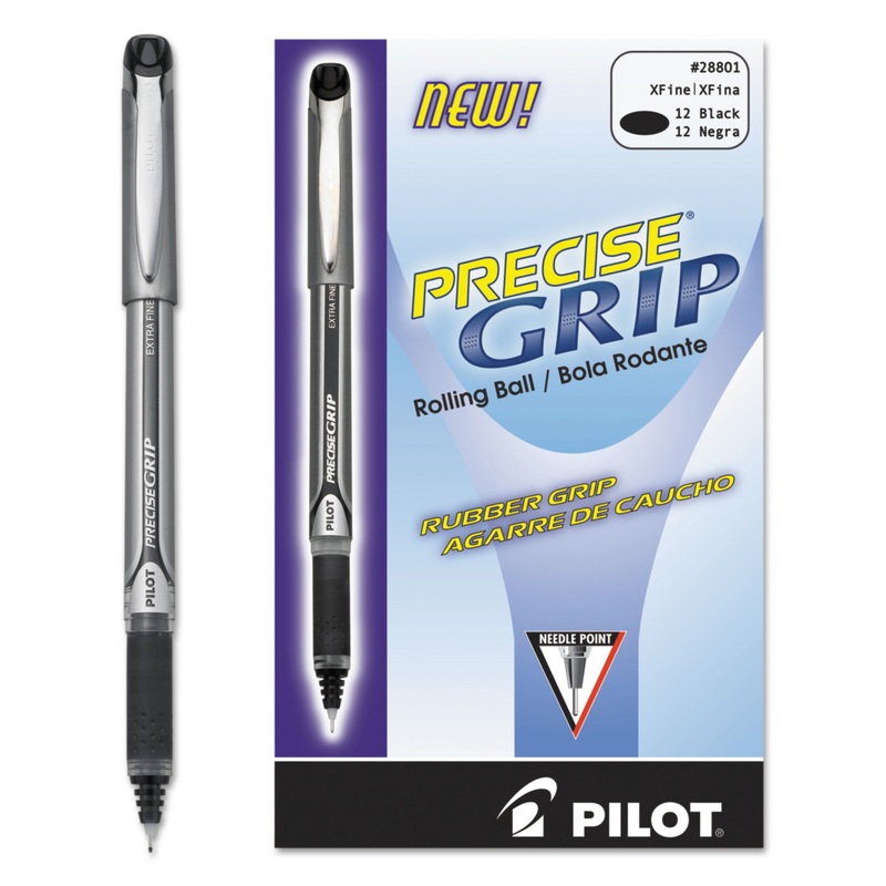 PRECISE GRIP STICK ROLLER BALL PEN, EXTRA-FINE 0.5MM, BLACK INK, BLACK BARREL