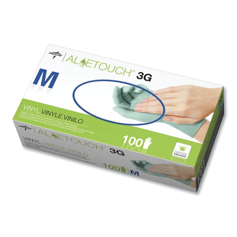 ALOETOUCH 3G SYNTHETIC EXAM GLOVES – CA ONLY, GREEN, MEDIUM, 100/BOX