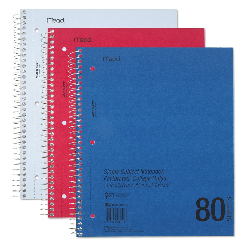 DURAPRESS COVER NOTEBOOK, 1 SUBJECT, MEDIUM/COLLEGE RULE, ASSORTED COLOR COVERS, 11 X 8.5, 80 SHEETS