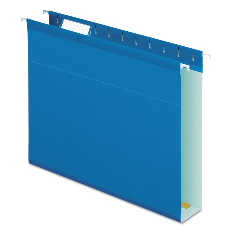 EXTRA CAPACITY REINFORCED HANGING FILE FOLDERS WITH BOX BOTTOM, LETTER SIZE, 1/5-CUT TAB, BLUE, 25/BOX