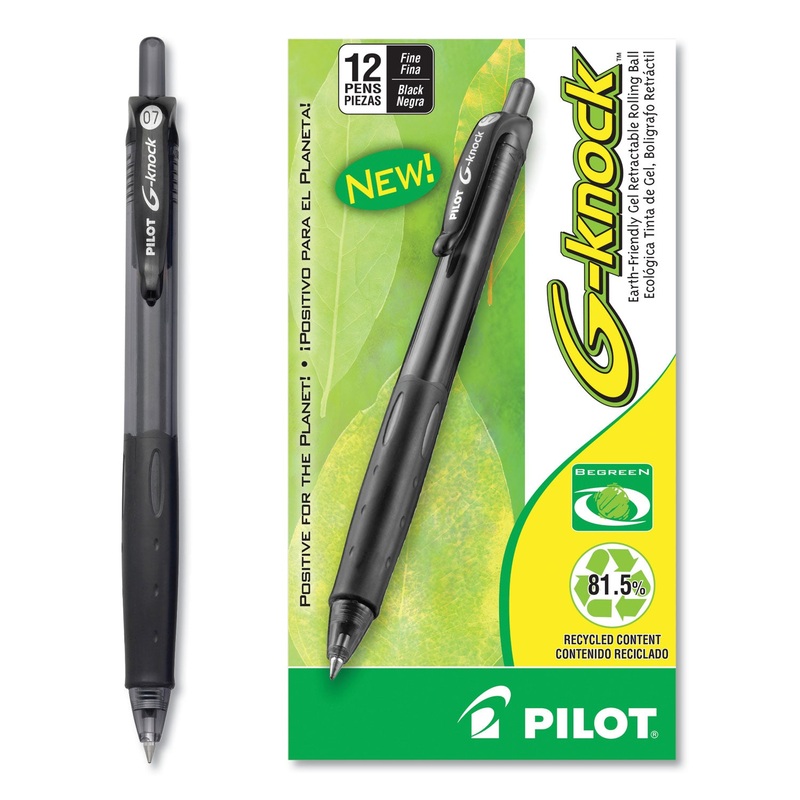 G-KNOCK BEGREEN RETRACTABLE GEL PEN, FINE 0.7MM, BLACK INK/BARREL, DOZEN