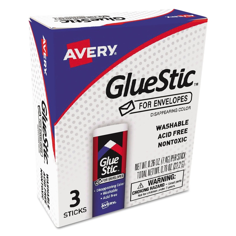 PERMANENT GLUE STIC FOR ENVELOPES, 0.26 OZ, APPLIES PURPLE, DRIES CLEAR, 3/PACK