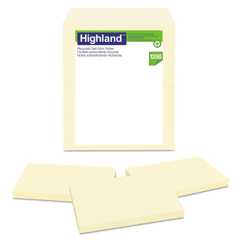 Recycled Self Stick Notes, 3 X 5, Yellow, 100 Sheets/pad, 12 Pads/pack