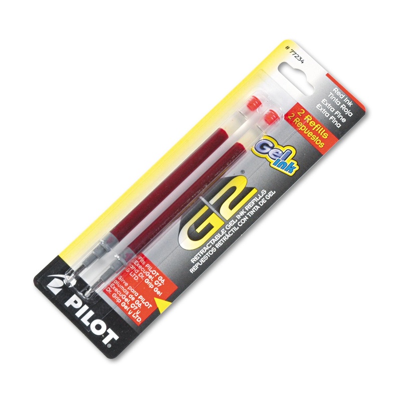 REFILL FOR PILOT GEL PENS, EXTRA-FINE POINT, RED INK, 2/PACK