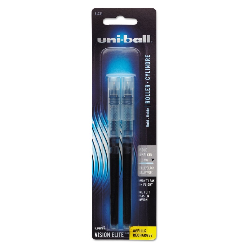 REFILL FOR UNI-BALL VISION ELITE ROLLER BALL PENS, BOLD POINT, ASSORTED INK COLORS, 2/PACK