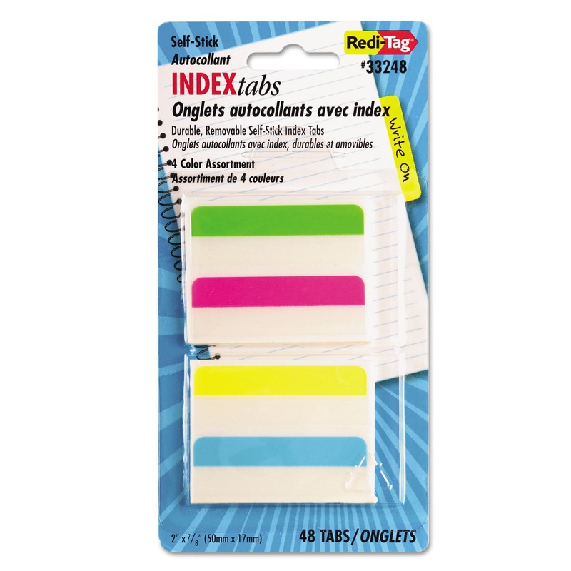 WRITE-ON INDEX TABS, 1/5-CUT TABS, ASSORTED COLORS, 2″ WIDE, 48/PACK