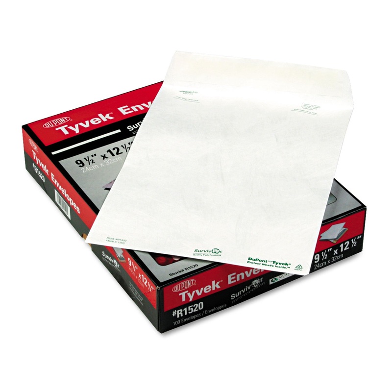 CATALOG MAILERS, DUPONT TYVEK, #12 1/2, CHEESE BLADE FLAP, SELF-ADHESIVE CLOSURE, 9.5 X 12.5, WHITE, 100/BOX