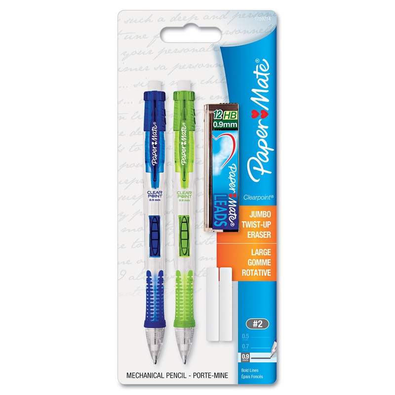 CLEAR POINT MECHANICAL PENCIL, 0.9 MM, HB (#2.5), BLACK LEAD, ASSORTED BARREL COLORS, 2/PACK
