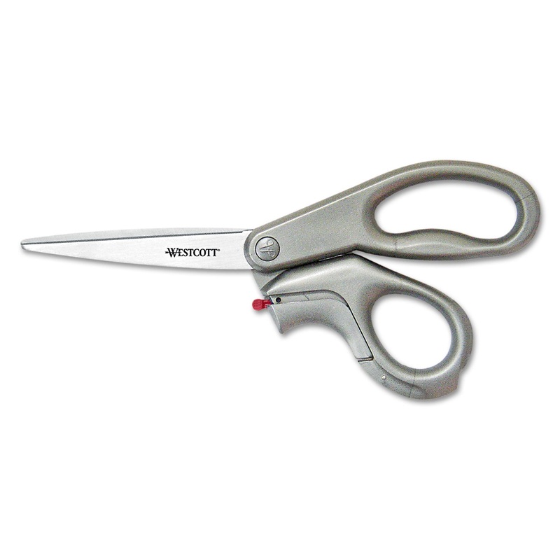 E-Z OPEN BOX OPENER STAINLESS STEEL SHEARS, 8″ LONG, 3.25″ CUT LENGTH, GRAY OFFSET HANDLE