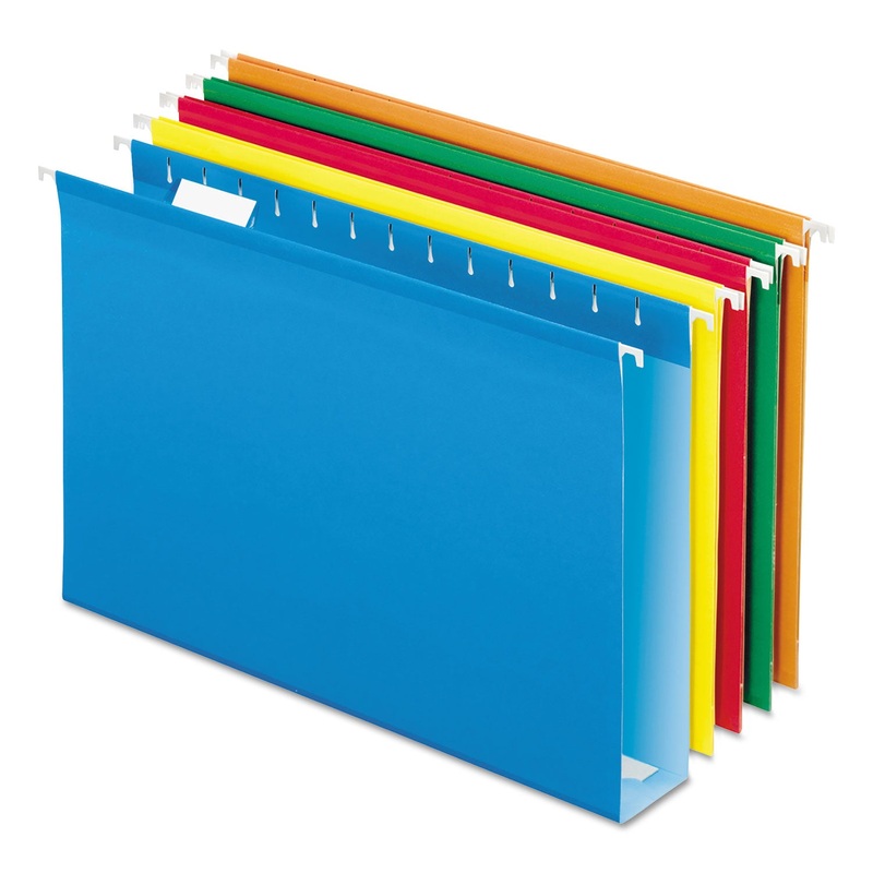 EXTRA CAPACITY REINFORCED HANGING FILE FOLDERS WITH BOX BOTTOM, LEGAL SIZE, 1/5-CUT TAB, ASSORTED, 25/BOX