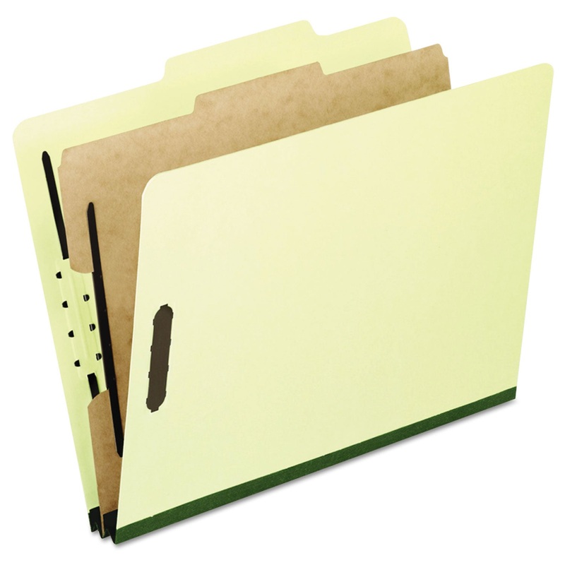 FOUR-, SIX-, AND EIGHT-SECTION PRESSBOARD CLASSIFICATION FOLDERS, 1 DIVIDER, EMBEDDED FASTENERS, LEGAL, LIGHT GREEN, 10/BOX