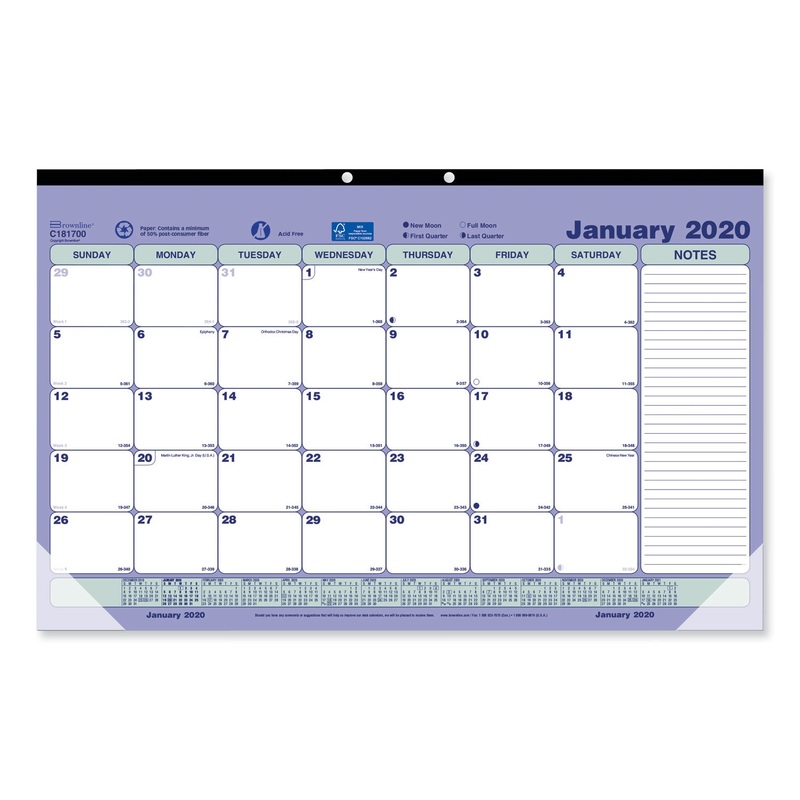 MONTHLY DESK PAD CALENDAR, 17 3/4 X 10 7/8, 2020