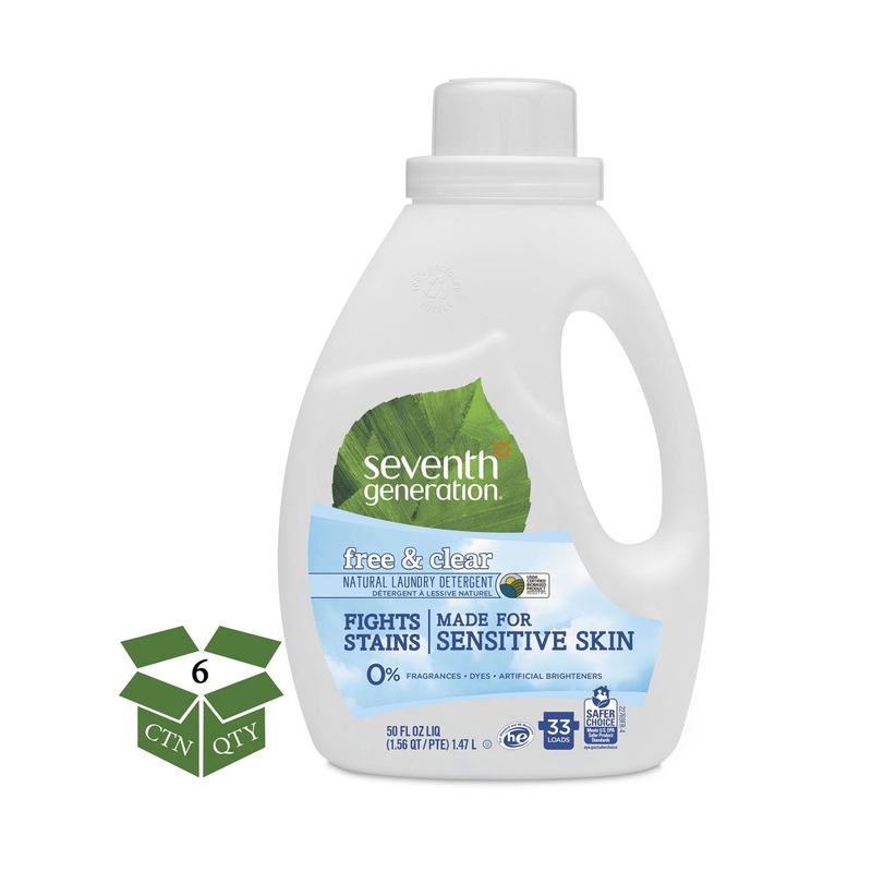 NATURAL 2X CONCENTRATE LIQUID LAUNDRY DETERGENT, FREE/CLEAR, 33 LOADS, 50OZ,6/CT