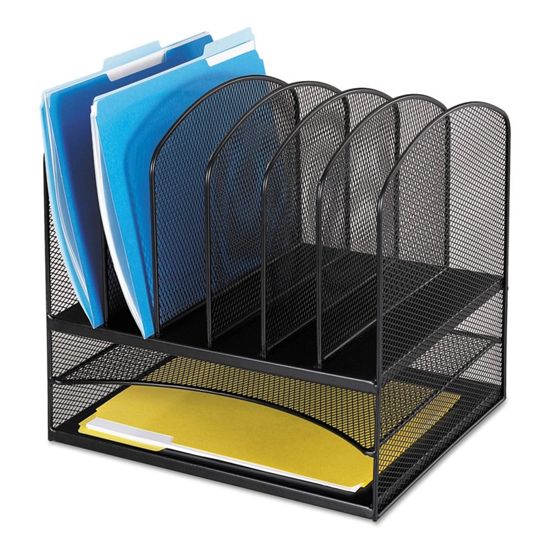ONYX MESH DESK ORGANIZER WITH TWO HORIZONTAL AND SIX UPRIGHT SECTIONS, LETTER SIZE FILES, 13.25″ X 11.5″ X 13″, BLACK