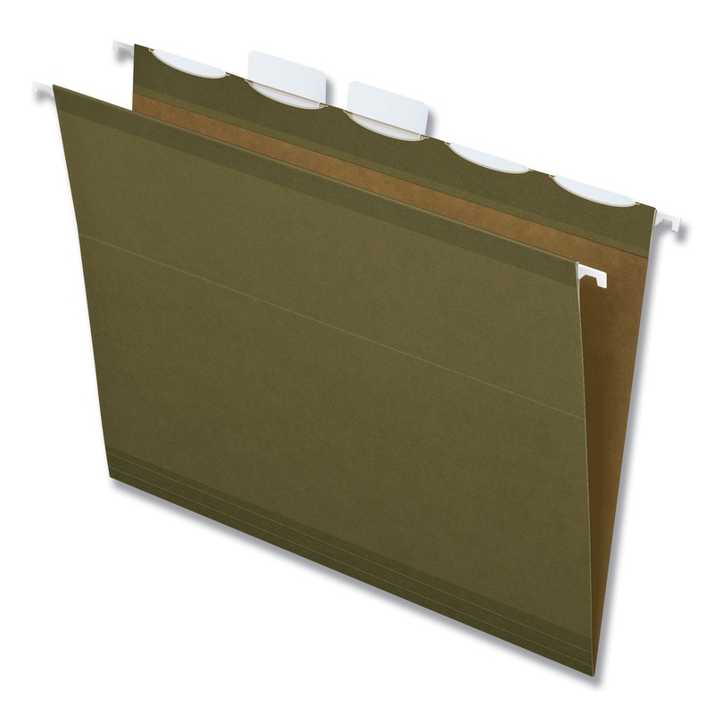 READY-TAB REINFORCED HANGING FILE FOLDERS, LETTER SIZE, 1/5-CUT TAB, STANDARD GREEN, 25/BOX