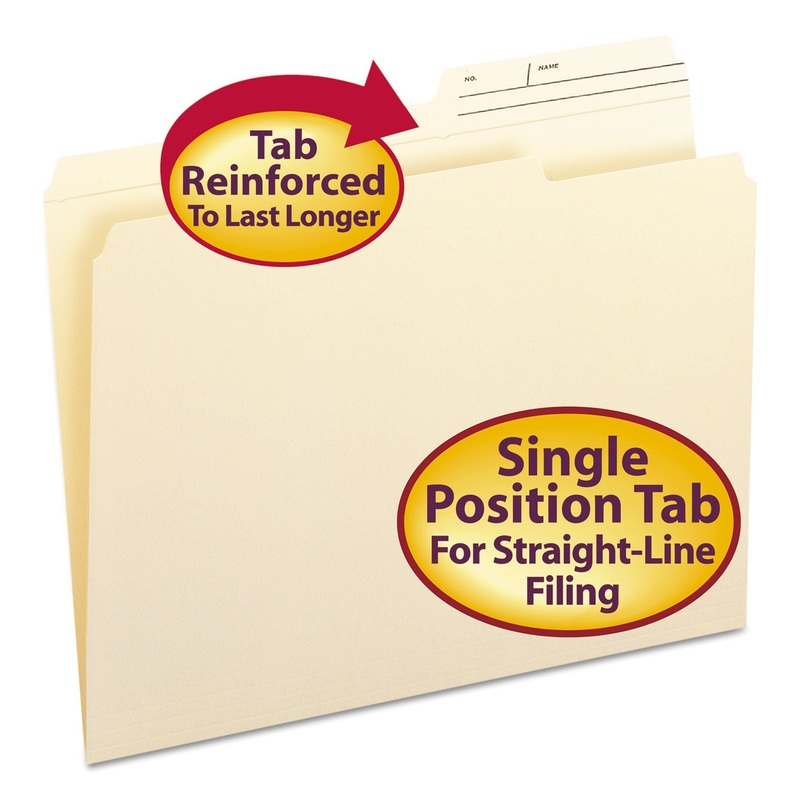 REINFORCED GUIDE HEIGHT FILE FOLDERS, 2/5-CUT PRINTED TAB, RIGHT OF CENTER, LETTER SIZE, MANILA, 100/BOX