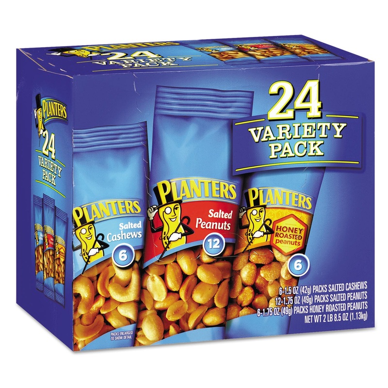 VARIETY PACK PEANUTS AND CASHEWS, 1.75 OZ/1.5 OZ BAG, 24/BOX