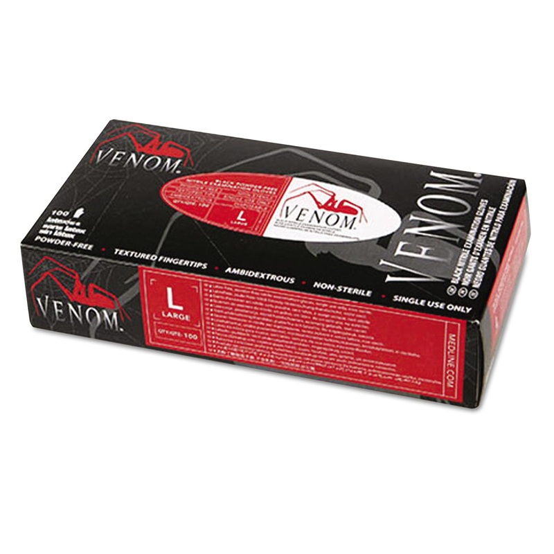 Venom Nitrile Exam Gloves, Large, Black, Powder-Free, 100/box