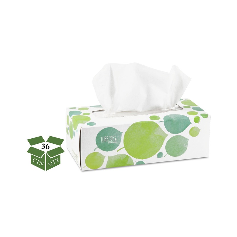 100% RECYCLED FACIAL TISSUE, 2-PLY, 175 SHEETS/BOX, 36 BOXES/CARTON