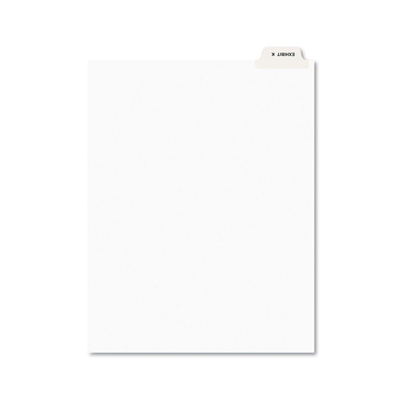 Avery-Style Preprinted Legal Bottom Tab Divider, Exhibit K, Letter, White, 25/pk