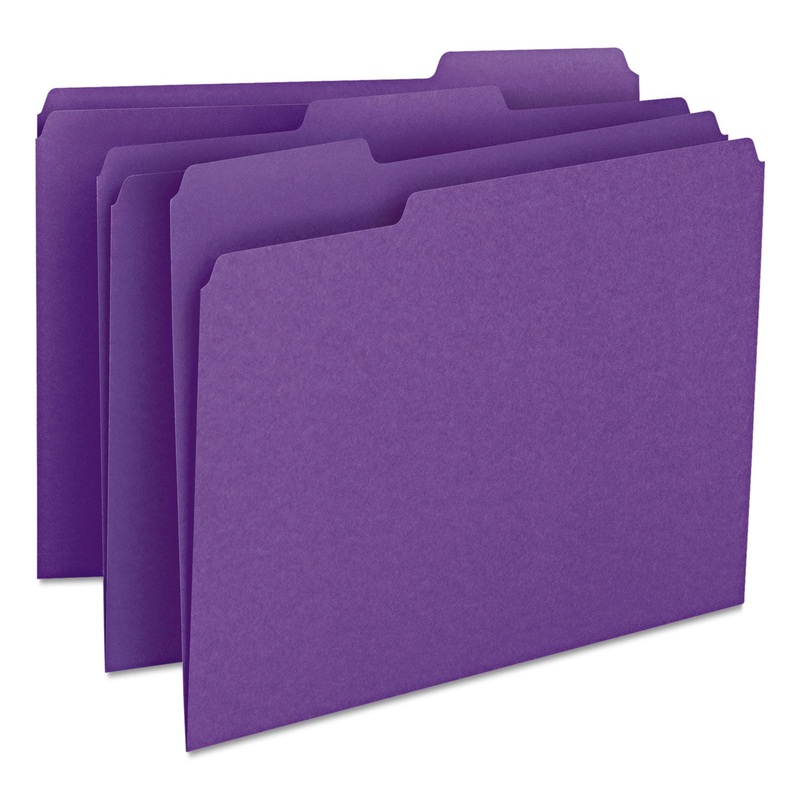 COLORED FILE FOLDERS, 1/3-CUT TABS, LETTER SIZE, PURPLE, 100/BOX