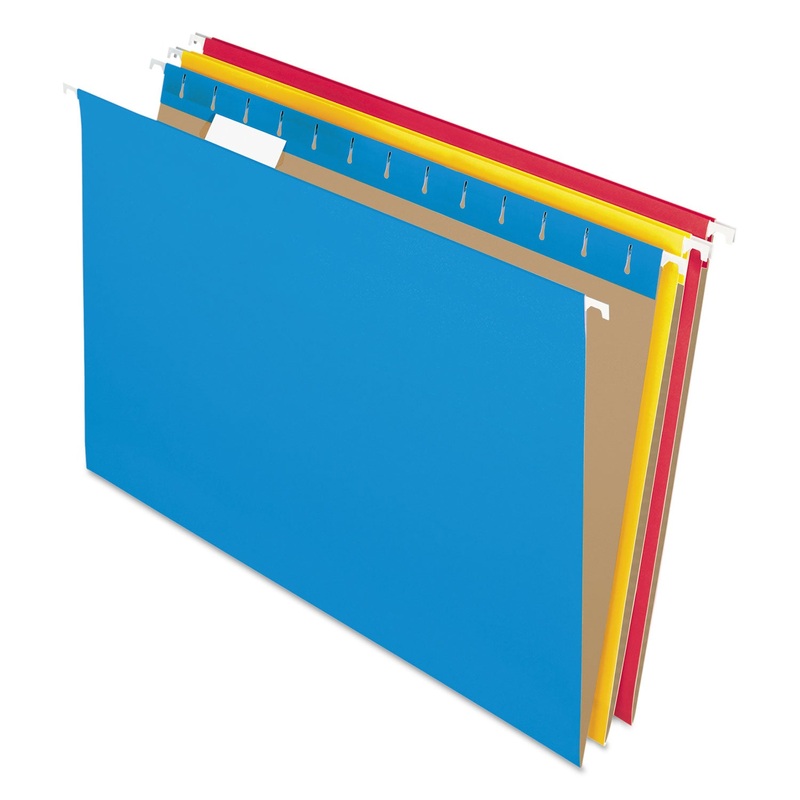 COLORED HANGING FOLDERS, LEGAL SIZE, 1/5-CUT TAB, ASSORTED, 25/BOX
