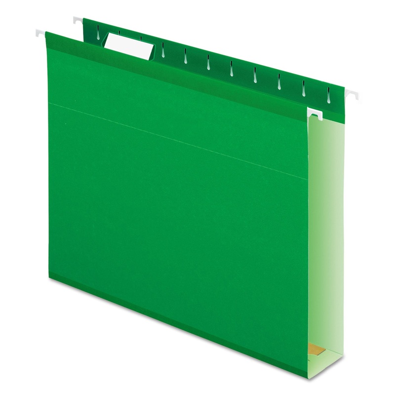 EXTRA CAPACITY REINFORCED HANGING FILE FOLDERS WITH BOX BOTTOM, LETTER SIZE, 1/5-CUT TAB, BRIGHT GREEN, 25/BOX