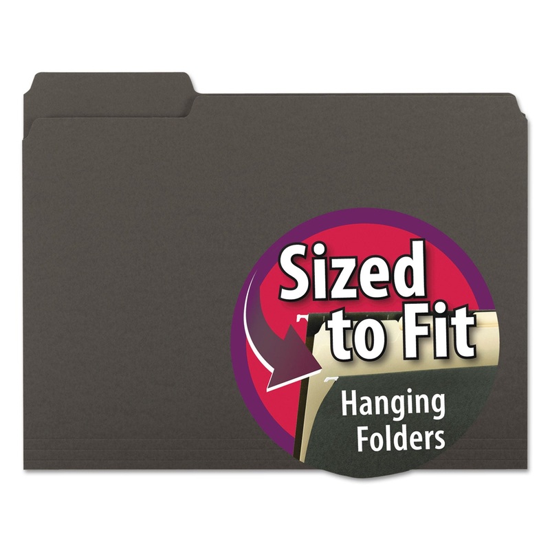 INTERIOR FILE FOLDERS, 1/3-CUT TABS, LETTER SIZE, BLACK/GRAY, 100/BOX