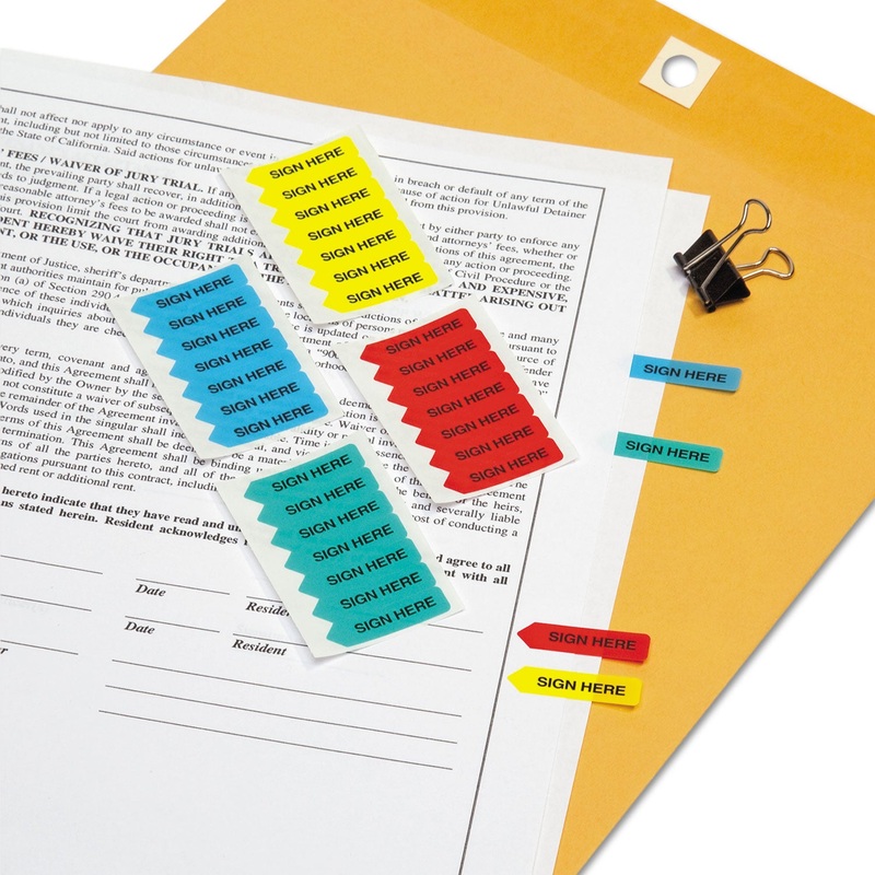 Mini Arrow Page Flags, “sign Here”, Blue/mint/red/yellow, 126 Flags/pack