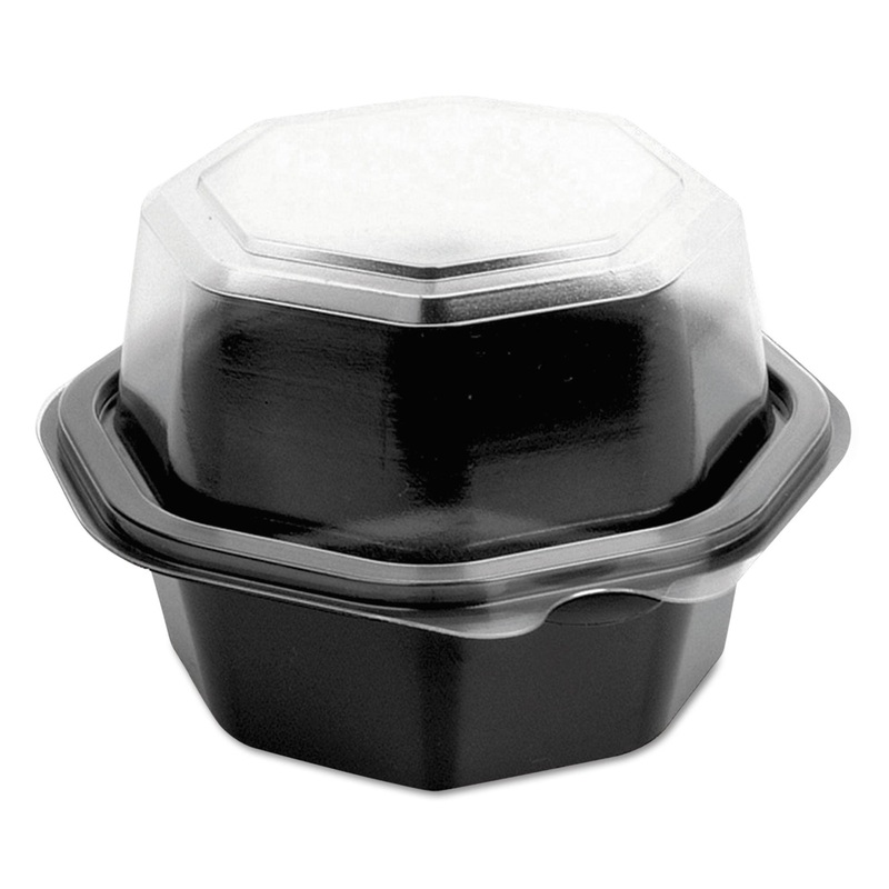 Octaview Hinged-Lid Cf Containers, Black/clear, 6oz, 4.5″ Dia X 2.4h, 300/carton