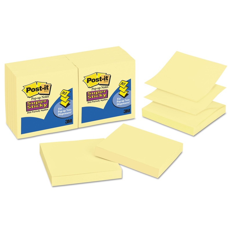 Pop-Up 3 X 3 Note Refill, Canary Yellow, 90 Notes/pad, 12 Pads/pack