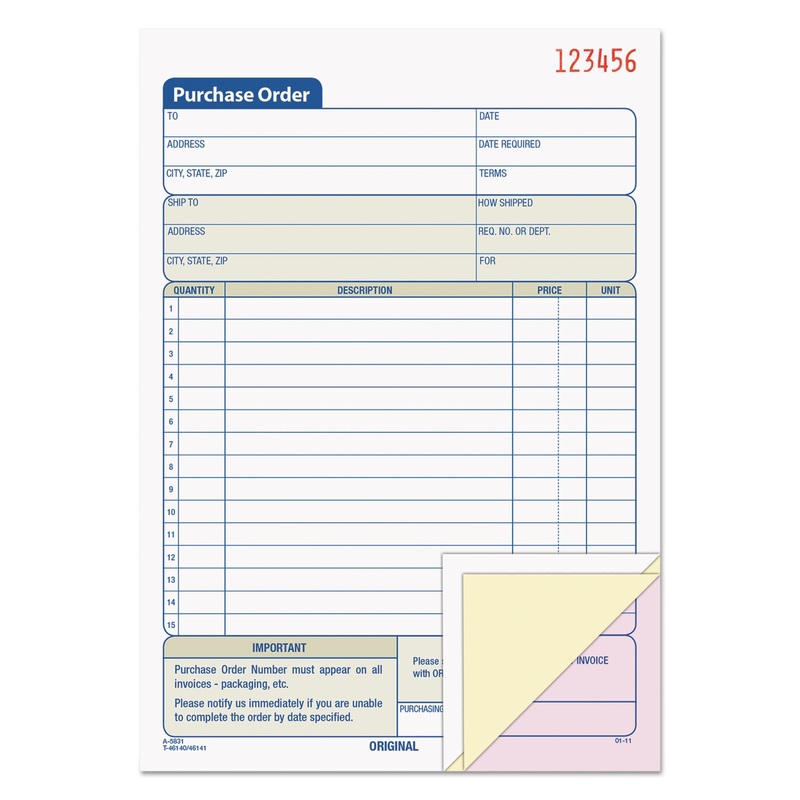 Purchase Order Book, 5 9/16 X 8 7/16, Three-Part Carbonless, 50 Sets/book